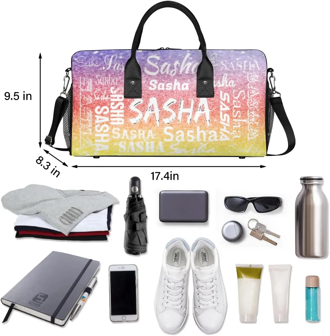 Personalized Travel Duffel Bag with Name, Custom Gymnastics Cheer Dance Gym Duffel Bag for Women Men Overnight Weekender Bag Birthday Gifts, Glitter Theme (No Glitter)