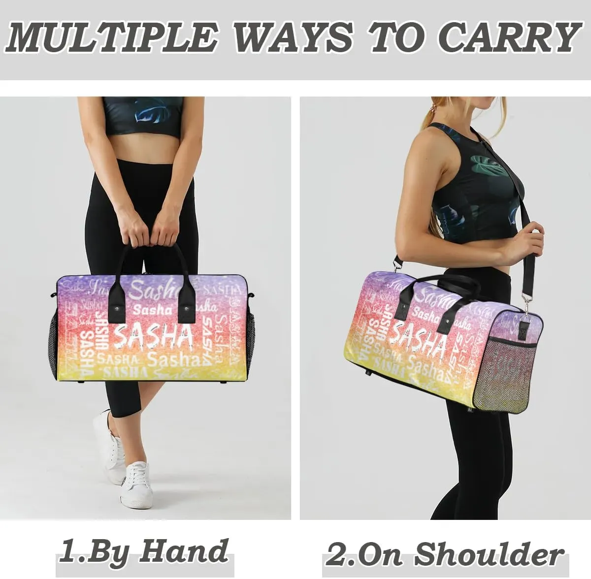 Personalized Travel Duffel Bag with Name, Custom Gymnastics Cheer Dance Gym Duffel Bag for Women Men Overnight Weekender Bag Birthday Gifts, Glitter Theme (No Glitter)