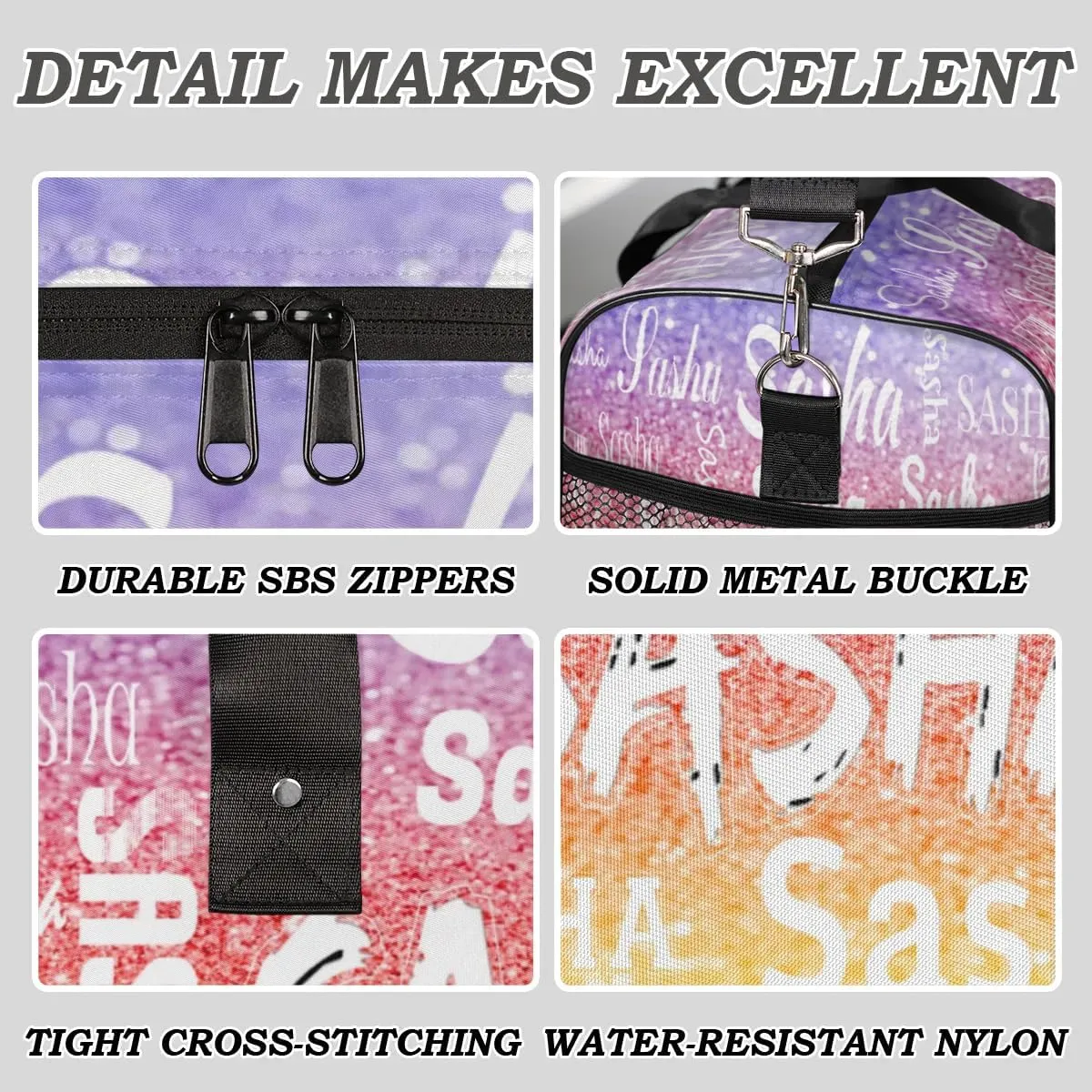 Personalized Travel Duffel Bag with Name, Custom Gymnastics Cheer Dance Gym Duffel Bag for Women Men Overnight Weekender Bag Birthday Gifts, Glitter Theme (No Glitter)