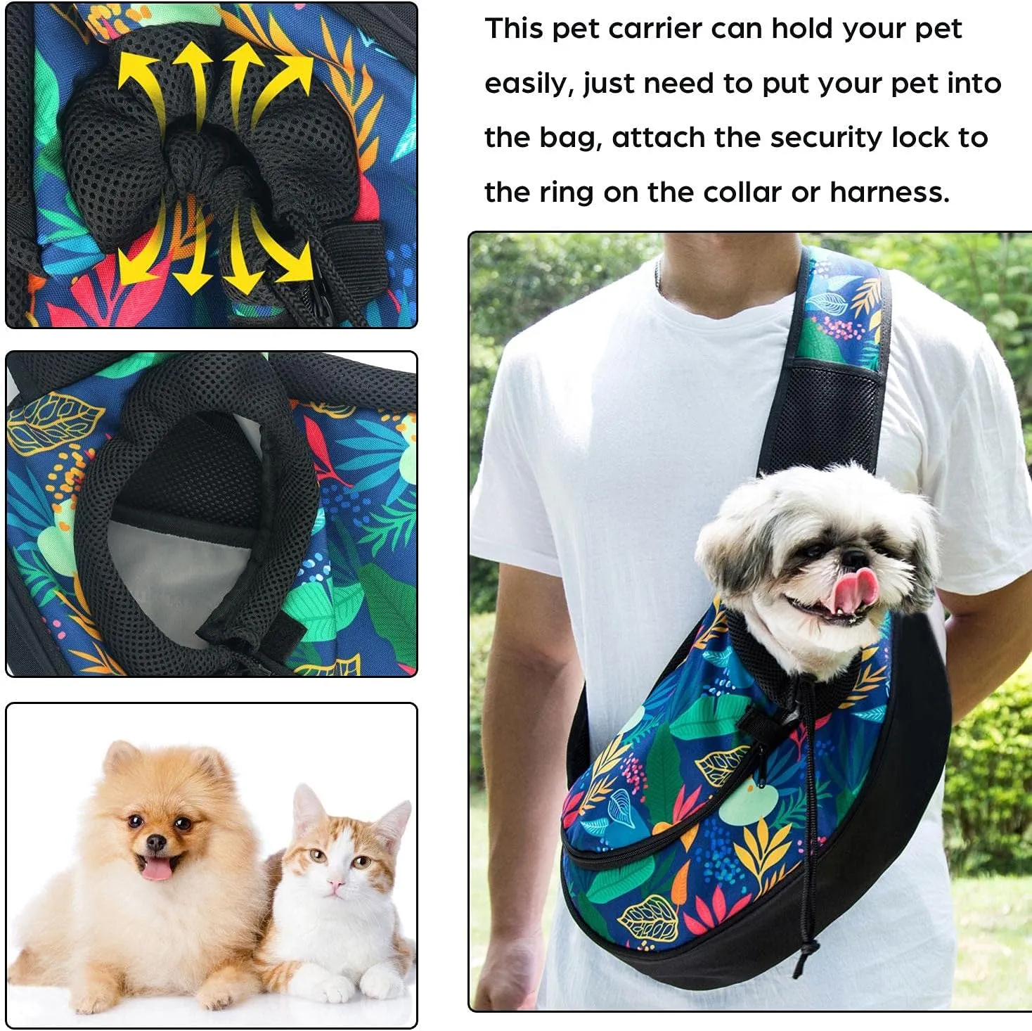 Pet Dog Sling Carrier Breathable Mesh Sling Bag Safe Hands Free Adjustable Dog Satchel for Small Dogs Cats to Outdoor Travel