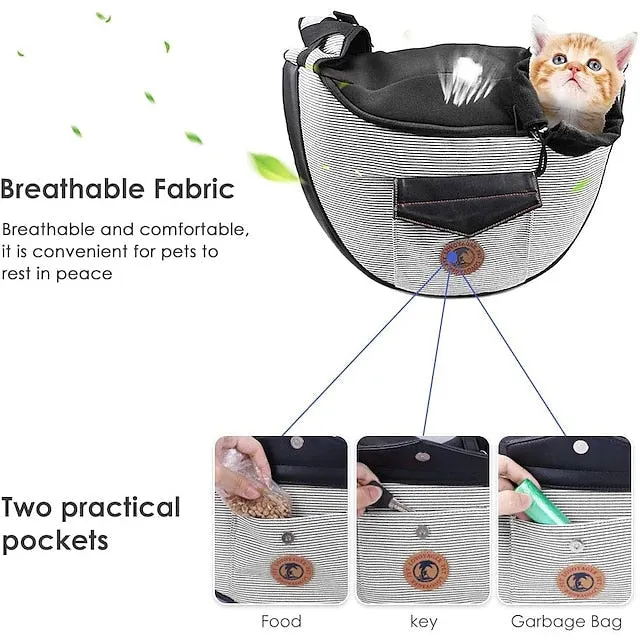 pet sling, small pets puppy dog cat sling carrier bag hands-free with adjustable padded strap front pouch single shoulder bag carrying tote for outdoor walking (grey)