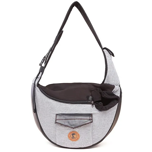 pet sling, small pets puppy dog cat sling carrier bag hands-free with adjustable padded strap front pouch single shoulder bag carrying tote for outdoor walking (grey)