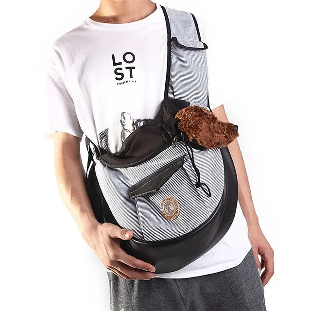 pet sling, small pets puppy dog cat sling carrier bag hands-free with adjustable padded strap front pouch single shoulder bag carrying tote for outdoor walking (grey)