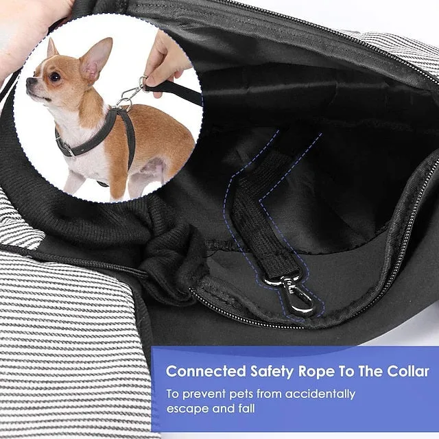 pet sling, small pets puppy dog cat sling carrier bag hands-free with adjustable padded strap front pouch single shoulder bag carrying tote for outdoor walking (grey)