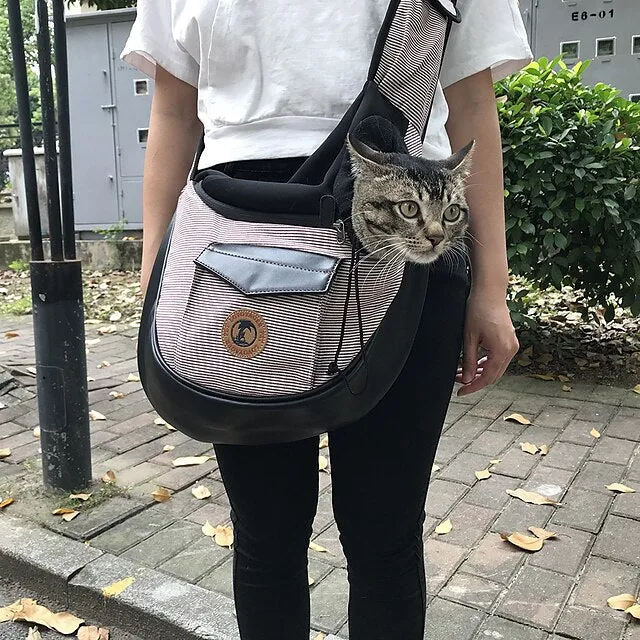 pet sling, small pets puppy dog cat sling carrier bag hands-free with adjustable padded strap front pouch single shoulder bag carrying tote for outdoor walking (grey)