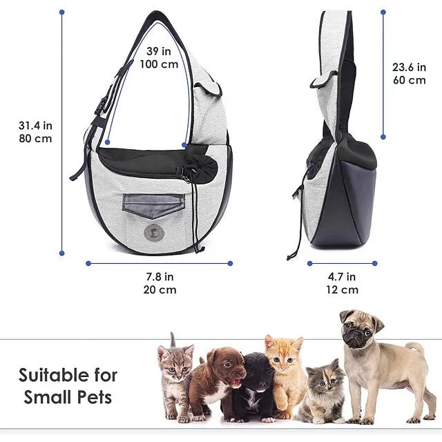 pet sling, small pets puppy dog cat sling carrier bag hands-free with adjustable padded strap front pouch single shoulder bag carrying tote for outdoor walking (grey)