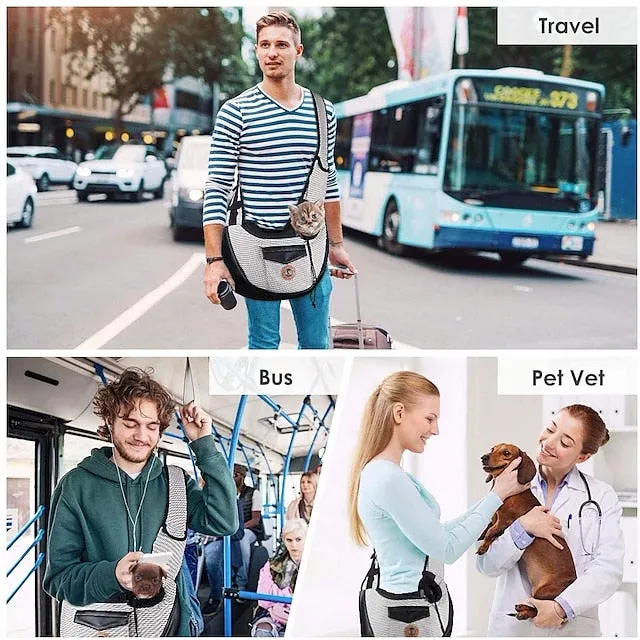 pet sling, small pets puppy dog cat sling carrier bag hands-free with adjustable padded strap front pouch single shoulder bag carrying tote for outdoor walking (grey)