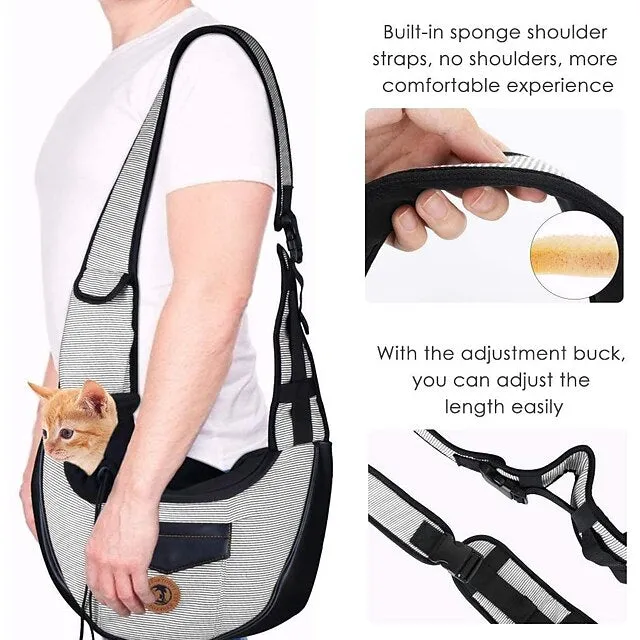 pet sling, small pets puppy dog cat sling carrier bag hands-free with adjustable padded strap front pouch single shoulder bag carrying tote for outdoor walking (grey)