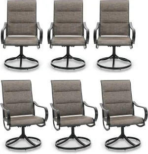 PHI VILLA Outdoor Swivel Patio Dining Chairs Set of 6, All Weather Patio Chair with Padded Textilene & Metal Frame for Outdoor Poolside Lawn Garden, Brown