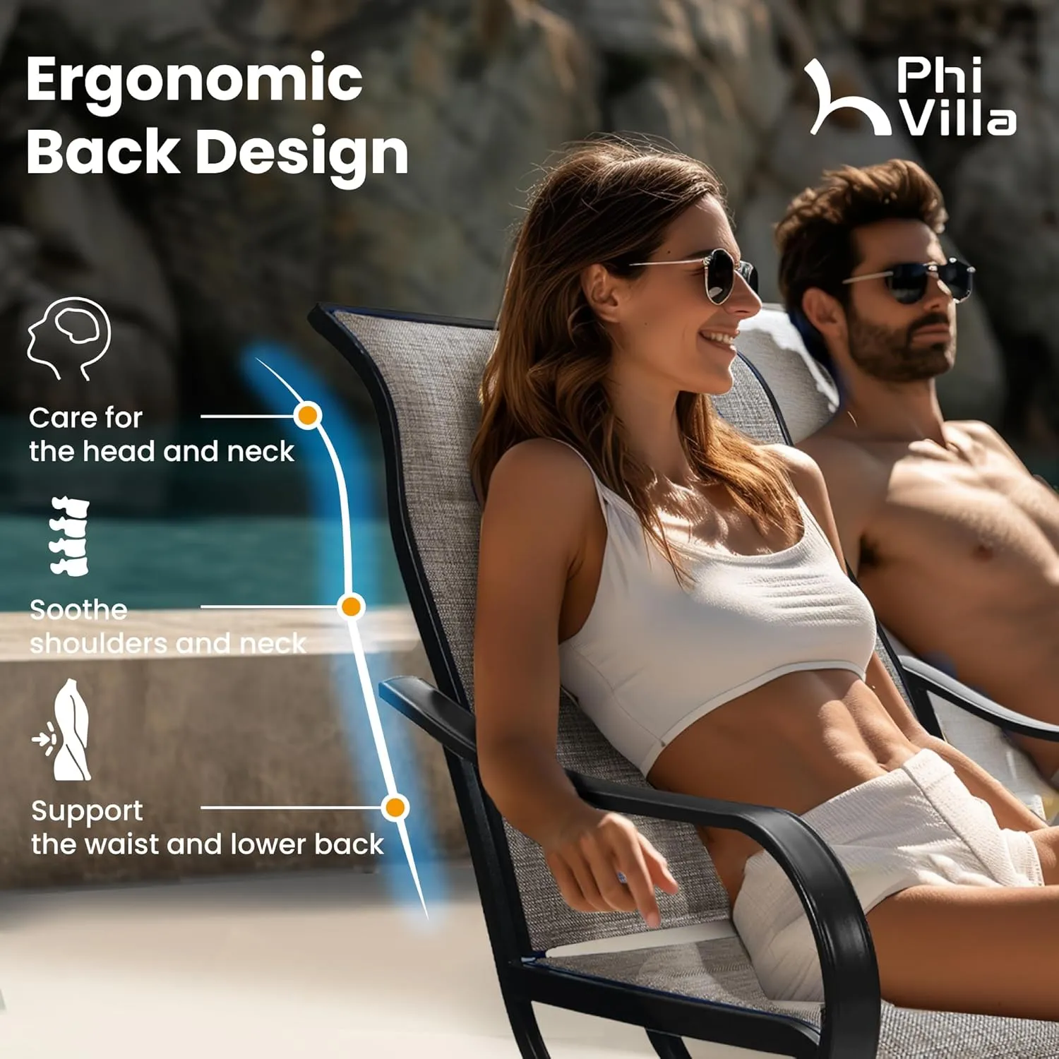 PHI VILLA Outdoor Swivel Patio Dining Chairs Set of 6, All Weather Patio Chair with Padded Textilene & Metal Frame for Outdoor Poolside Lawn Garden, Brown