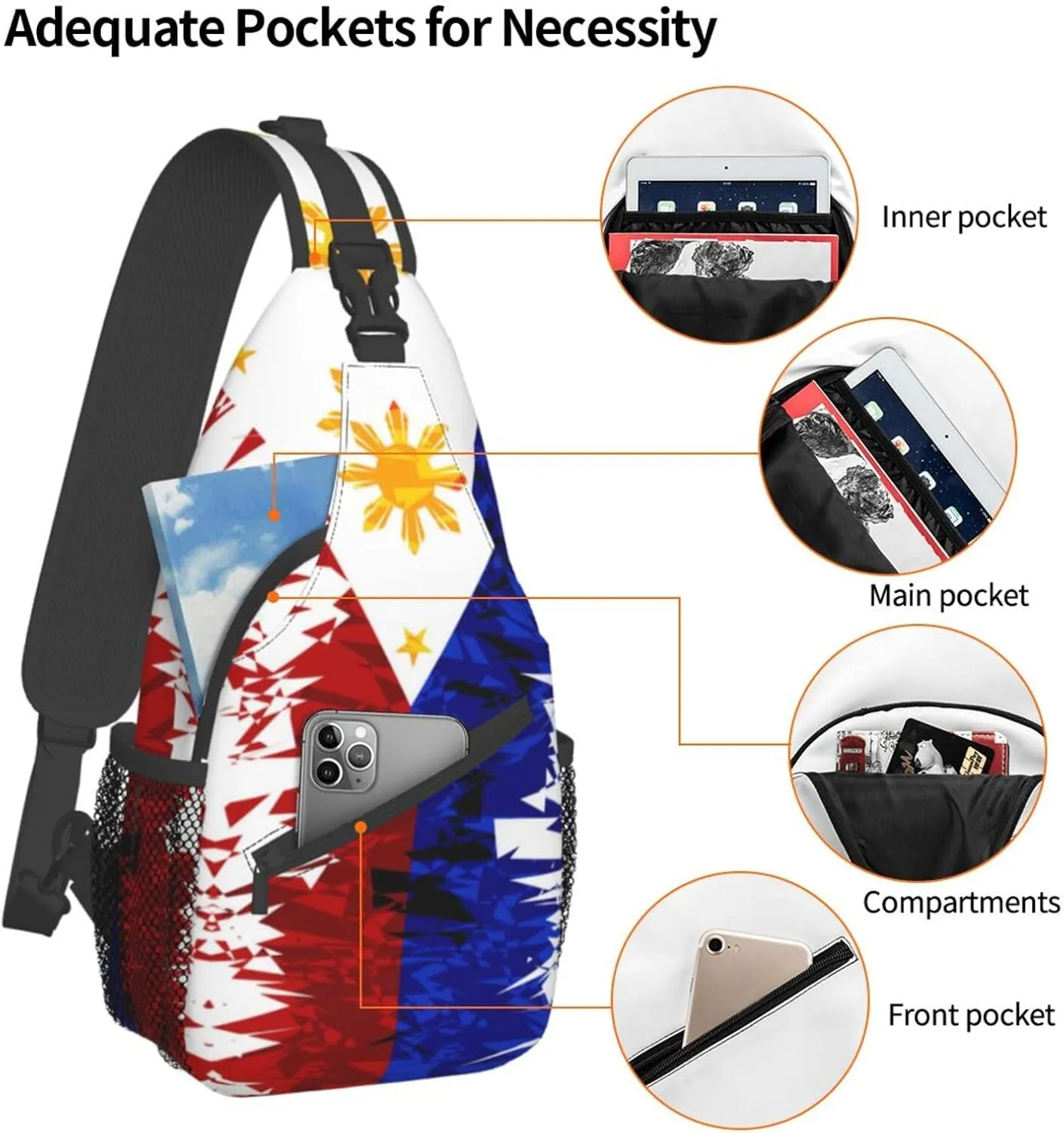 Philippines Flag Crossbody Bag Philippines Shoulder Bag Backpack Filipinos Sling Bag Chest Casual Daypack for Outdoor