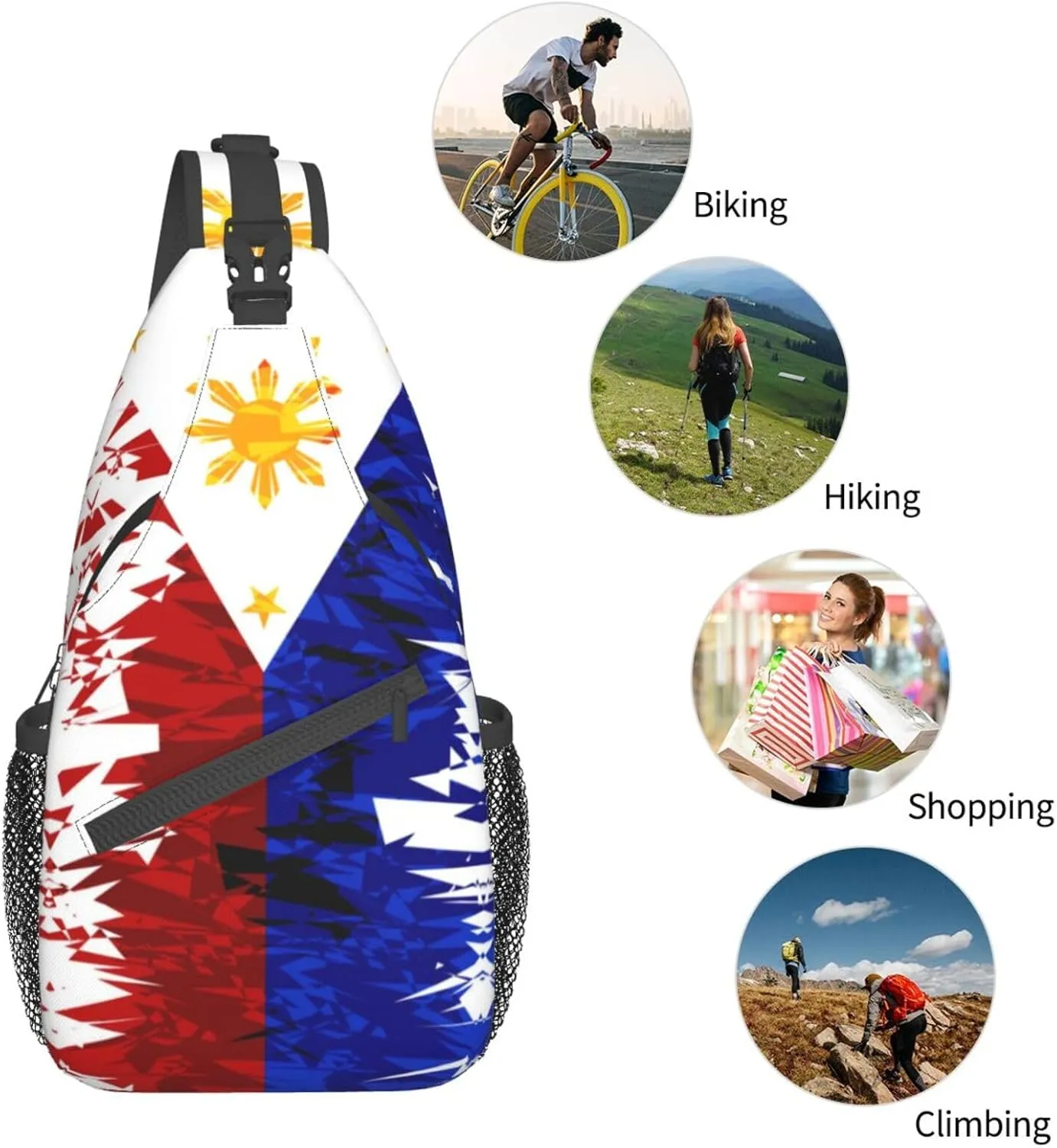 Philippines Flag Crossbody Bag Philippines Shoulder Bag Backpack Filipinos Sling Bag Chest Casual Daypack for Outdoor