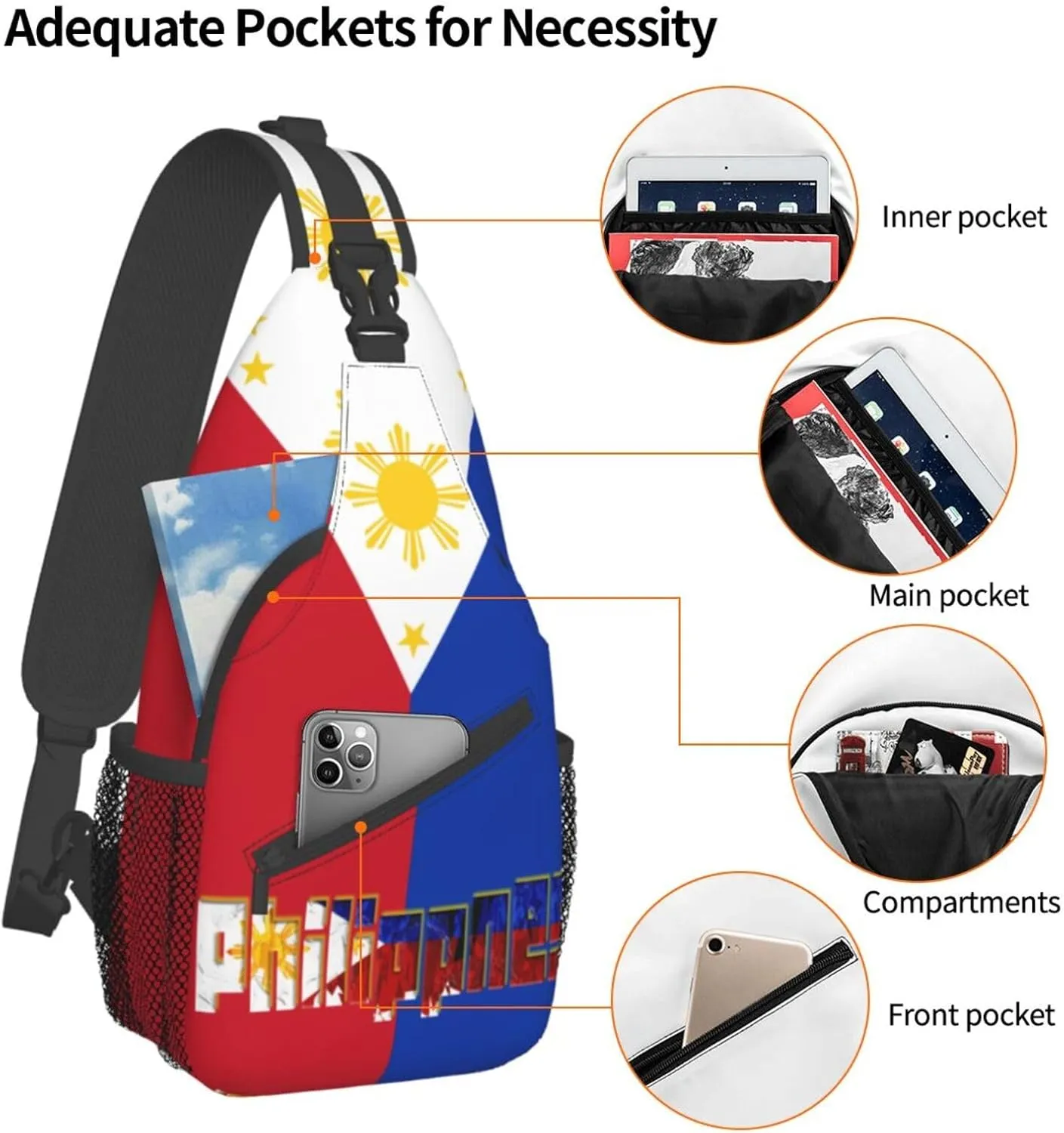 Philippines Flag Crossbody Bag Philippines Shoulder Bag Backpack Filipinos Sling Bag Chest Casual Daypack for Outdoor