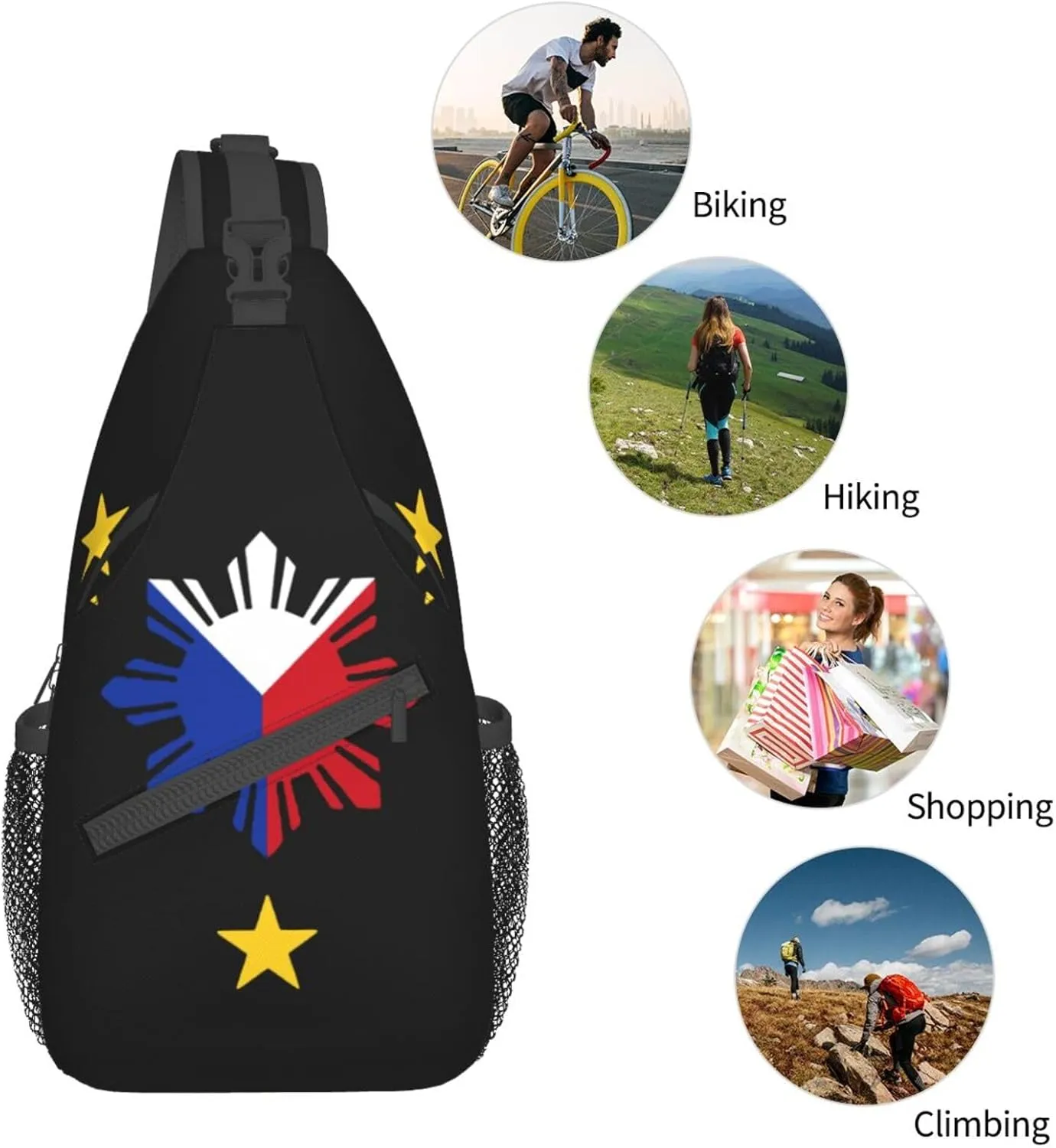 Philippines Flag Crossbody Bag Philippines Shoulder Bag Backpack Filipinos Sling Bag Chest Casual Daypack for Outdoor