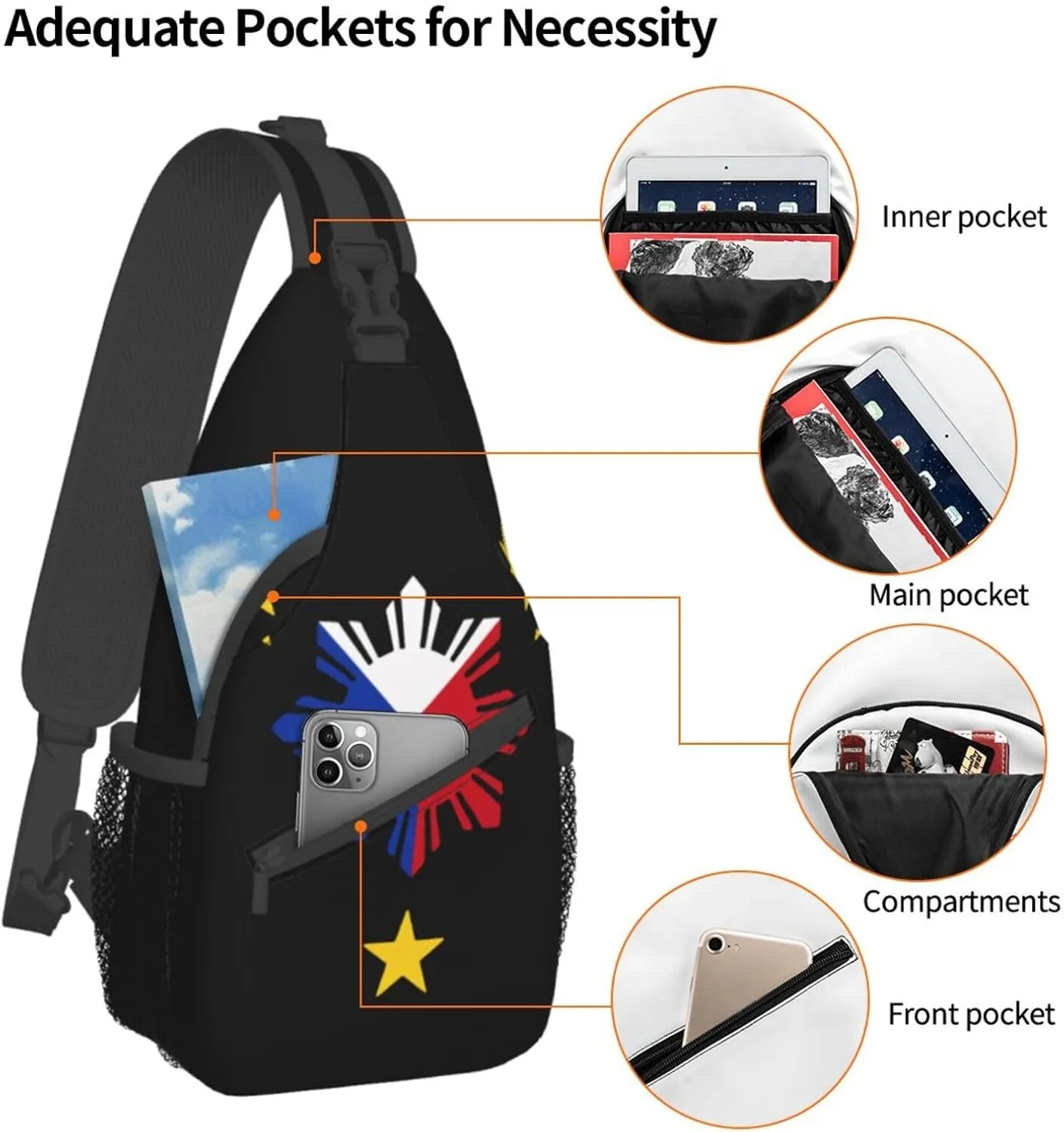 Philippines Flag Crossbody Bag Philippines Shoulder Bag Backpack Filipinos Sling Bag Chest Casual Daypack for Outdoor