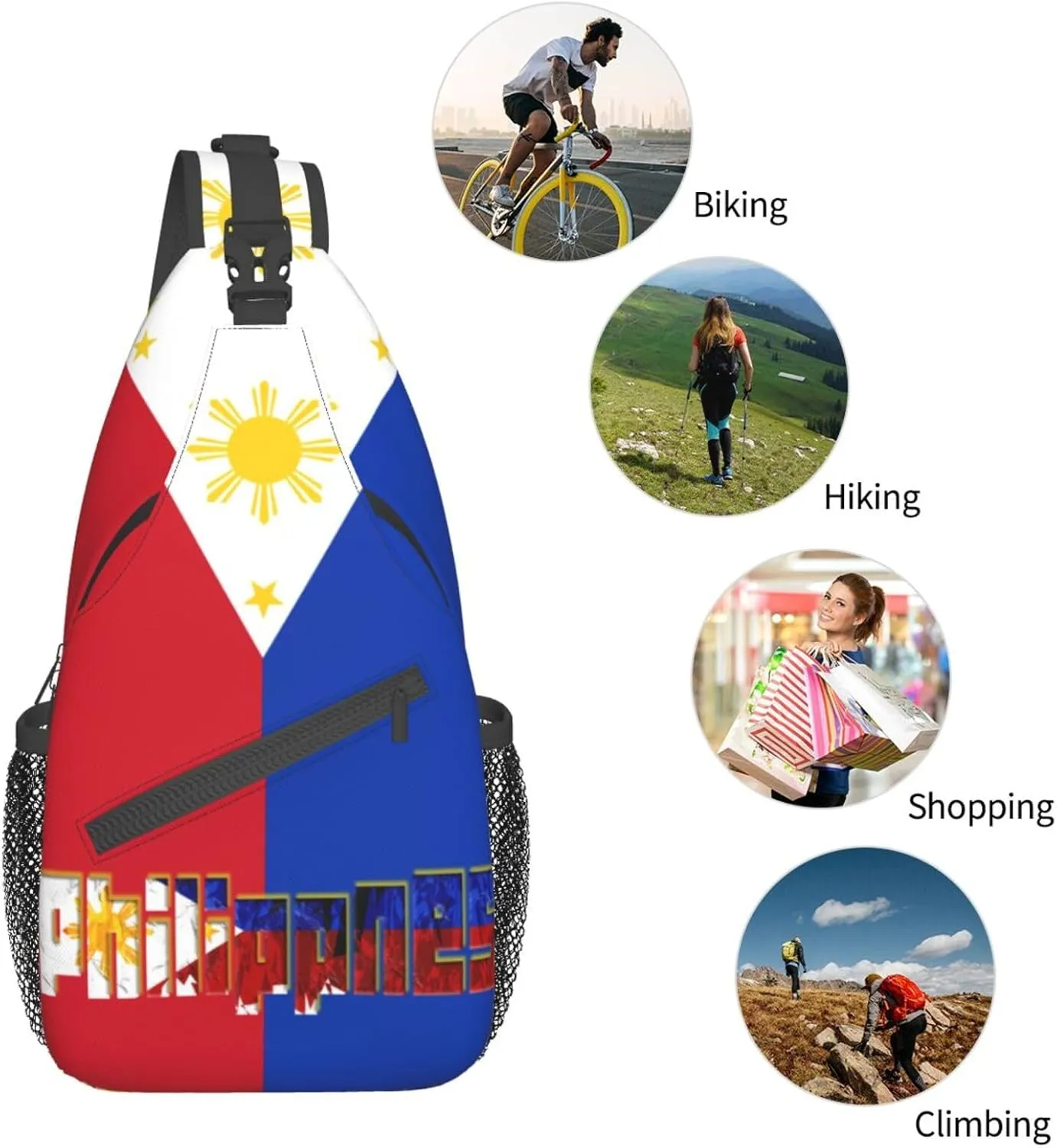 Philippines Flag Crossbody Bag Philippines Shoulder Bag Backpack Filipinos Sling Bag Chest Casual Daypack for Outdoor