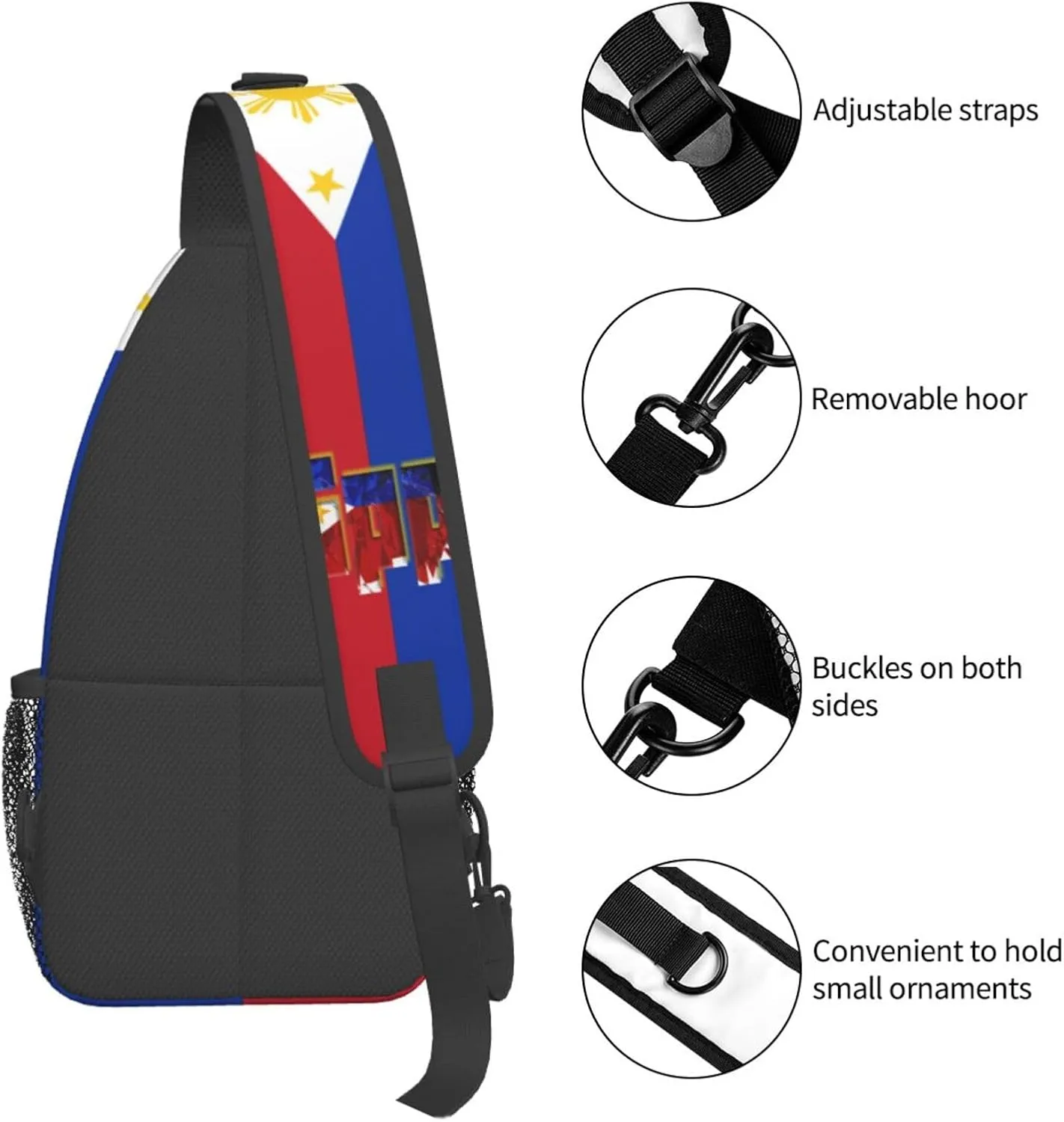 Philippines Flag Crossbody Bag Philippines Shoulder Bag Backpack Filipinos Sling Bag Chest Casual Daypack for Outdoor