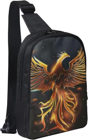 Phoenix Prints Sling Bag Crossbody Chest Bag for Men Women Kids Lightweight Shoulder Bag for Runners Hiking Cycling Travel Black One Size