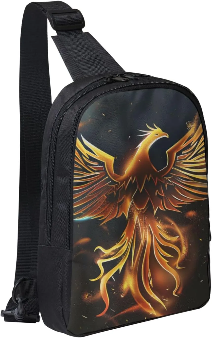 Phoenix Prints Sling Bag Crossbody Chest Bag for Men Women Kids Lightweight Shoulder Bag for Runners Hiking Cycling Travel Black One Size