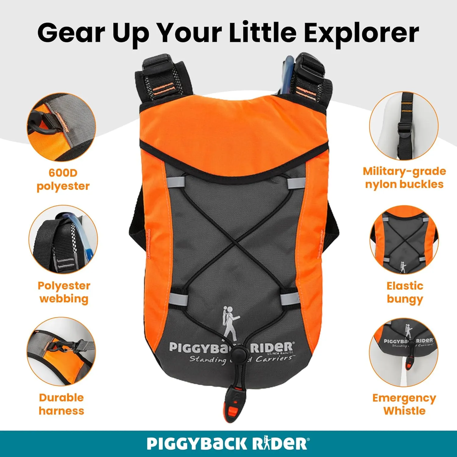 Piggyback Rider Kids Hydration Backpack - Child Safety Harness & Toddler Knapsack in 1 - Accessory for Scout Standing Child Carrier - Fits 1 Liter Hydration Bladder for Events, Hiking & More