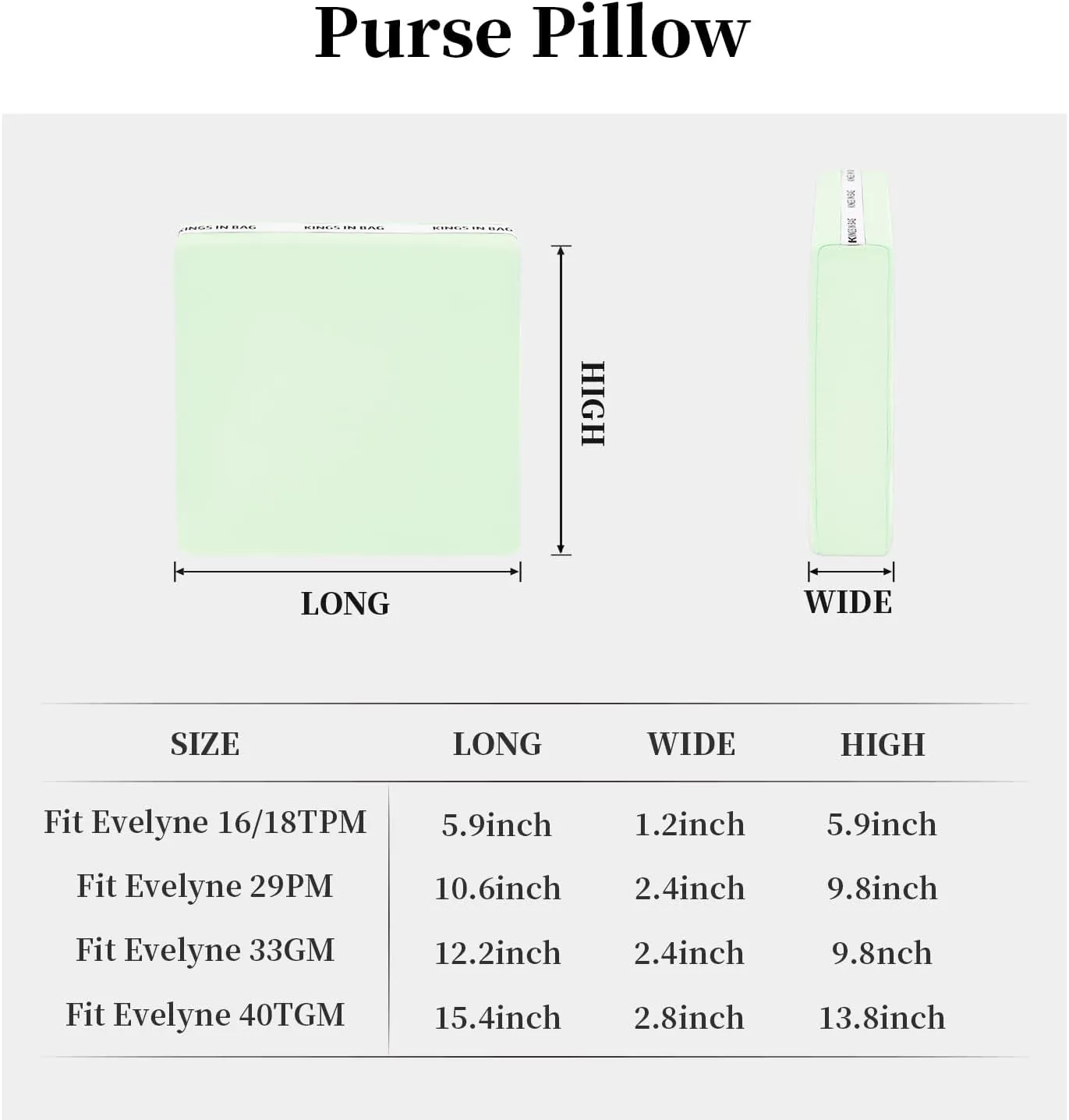 Pillow Inserts for Evelyne GM, Bag Pillow Compatible with Hermes Evelyne 33, Soft Memory Foam Pillow without Overfull (VertFizz, EvelyneGM)