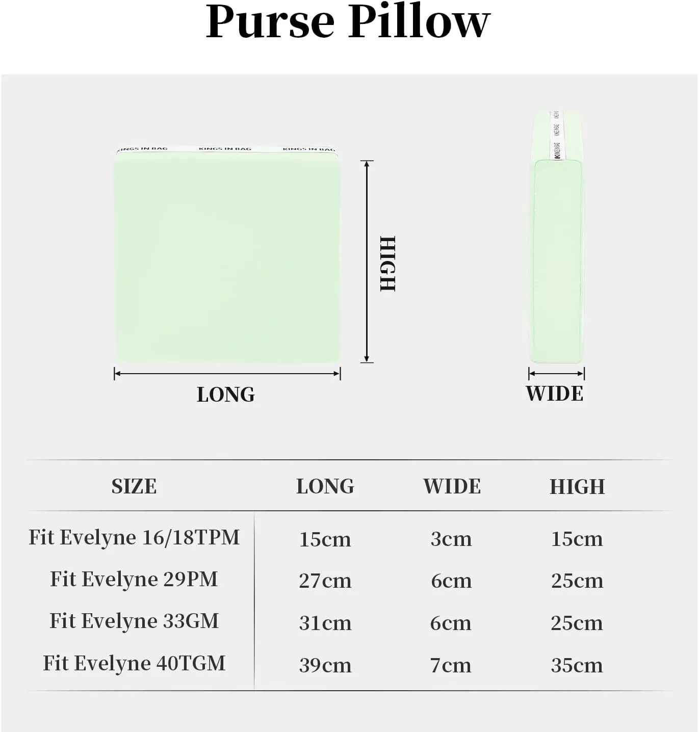 Pillow Inserts for Evelyne GM, Bag Pillow Compatible with Hermes Evelyne 33, Soft Memory Foam Pillow without Overfull (VertFizz, EvelyneGM)