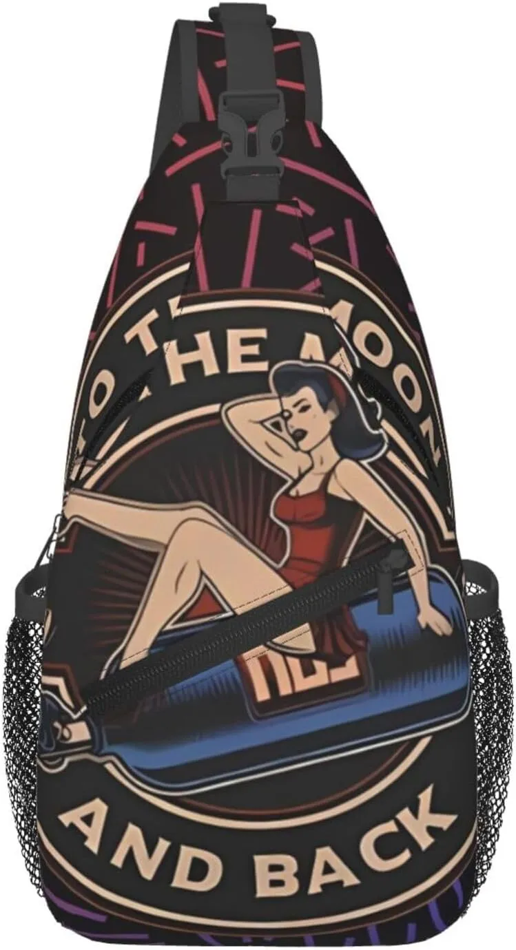 Pin-Up Girl On A Nitrous Oxide Balloon Crossbody For Men Women Sling Chest Bag Shoulder Bag Lightweight One Strap Backpack Hiking Daypack