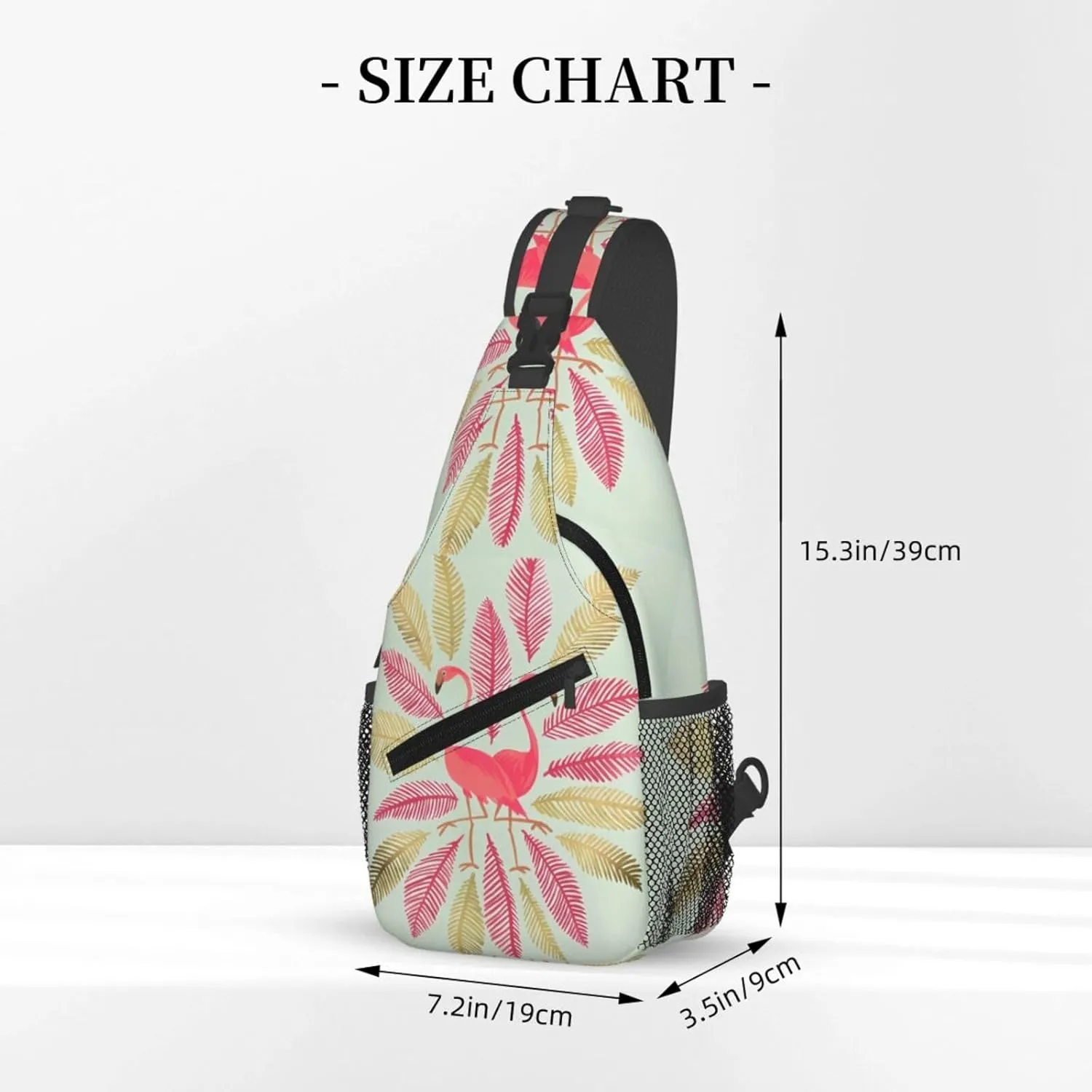 Pink & Gold Flamingos Chest Sling Bag Crossbody Shoulder Backpack Bag Gym Cycling Travel Hiking Daypack Cross Bag
