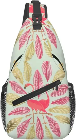 Pink & Gold Flamingos Chest Sling Bag Crossbody Shoulder Backpack Bag Gym Cycling Travel Hiking Daypack Cross Bag