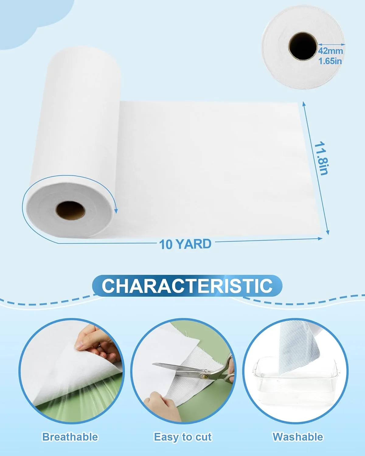 PLANTIONAL Iron-On Fusible Fleece Interfacing: 11.8 Inches x 10 Yards Lightweight One-Sided Loft Iron On Fusible Fleece White for Quilting Tote Bags and Home Decor