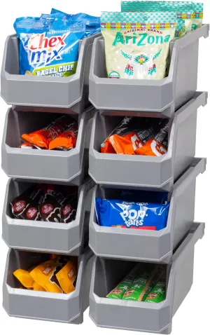 Plastic Containers for Organizing and Storage Bins for Closet, Kitchen, Office, Garage or Pantry Organization, Stackable Bins, Medium (11" x 5" x 5.5"), 8-Pack, Grey