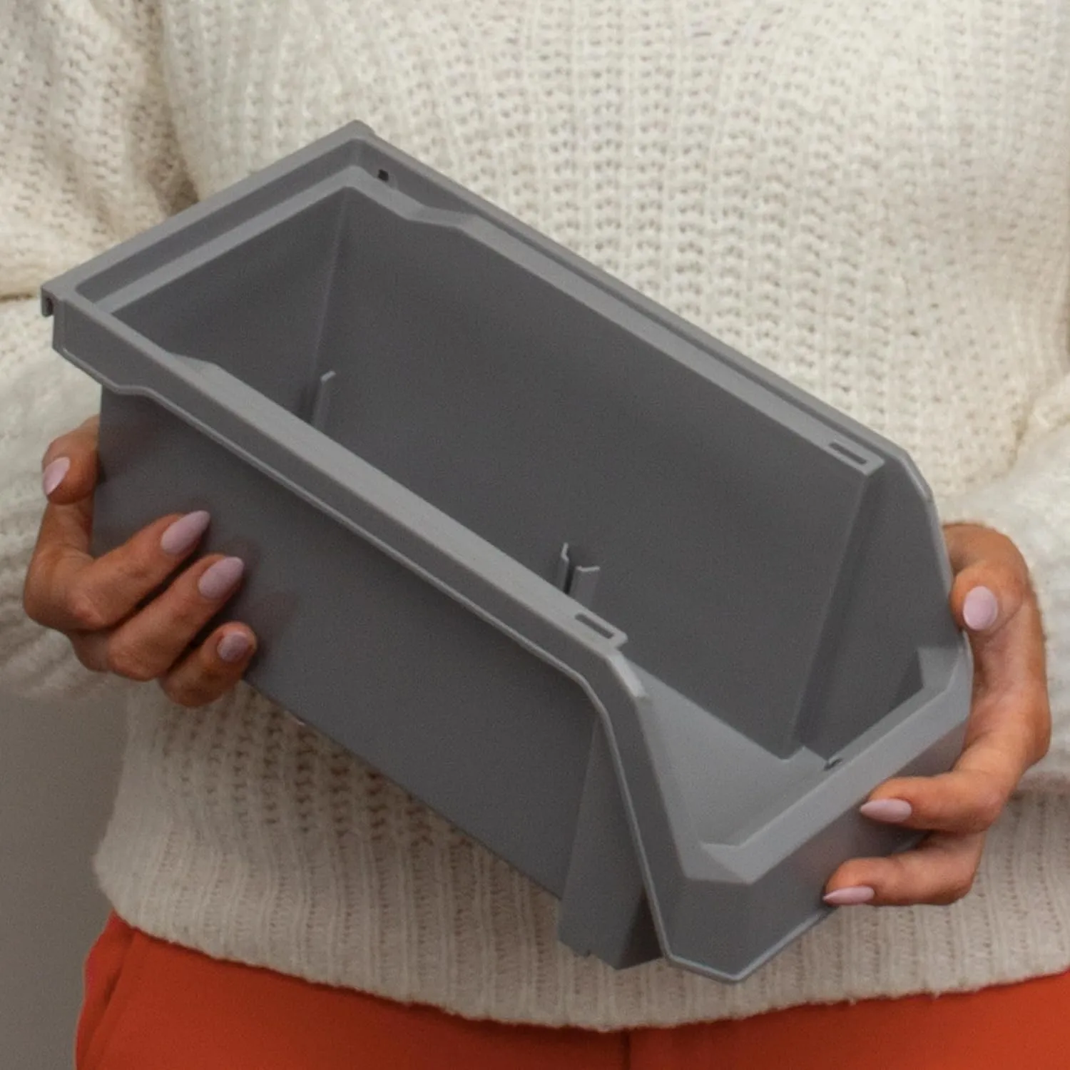 Plastic Containers for Organizing and Storage Bins for Closet, Kitchen, Office, Garage or Pantry Organization, Stackable Bins, Medium (11" x 5" x 5.5"), 8-Pack, Grey