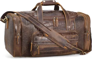 Polare 23" Crocodile Pattern Cowhide Leather Gym Duffle Weekender Overnight Travel Duffel Bag For Men 42L