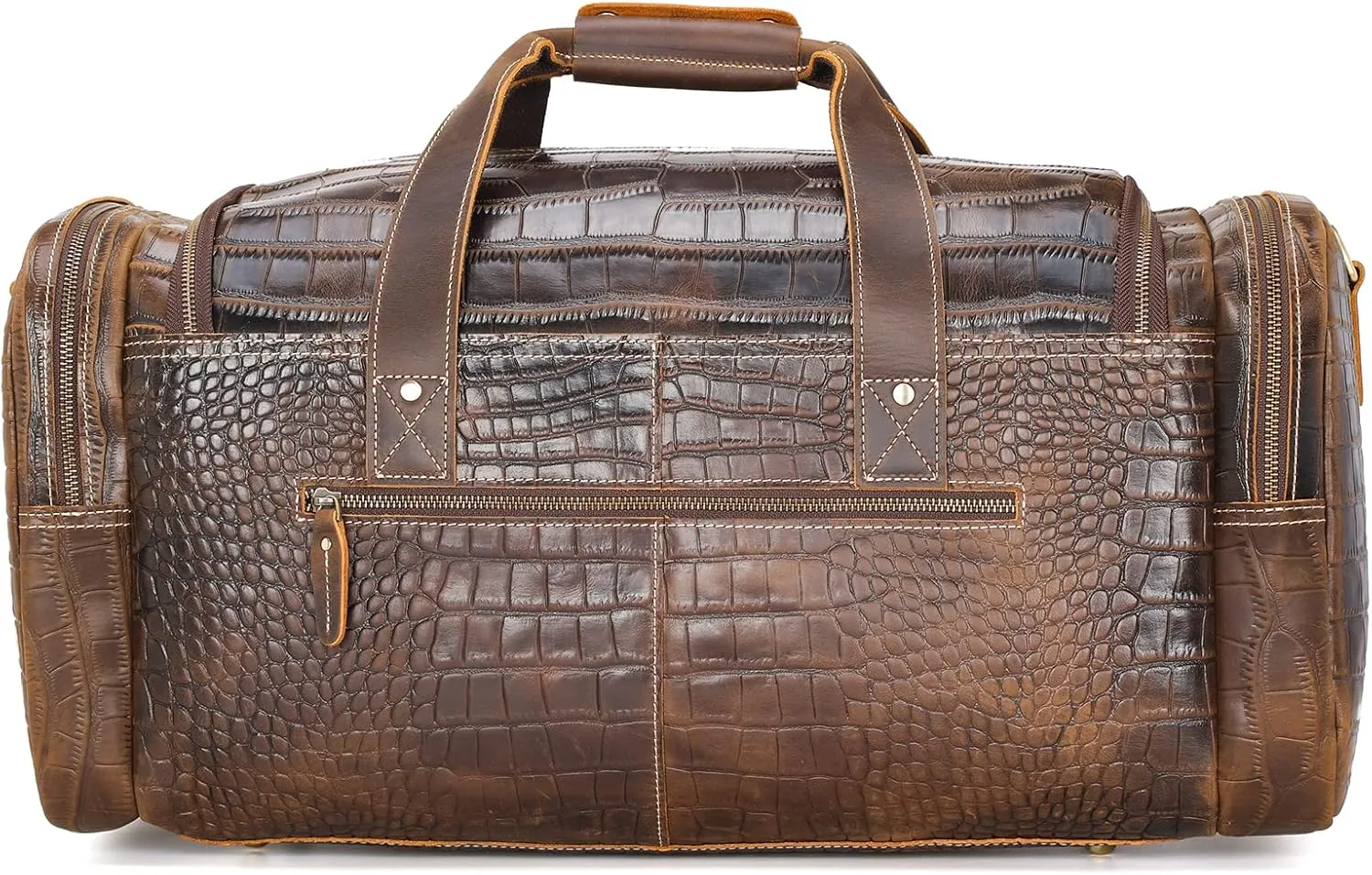 Polare 23" Crocodile Pattern Cowhide Leather Gym Duffle Weekender Overnight Travel Duffel Bag For Men 42L