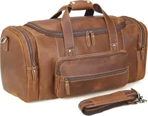 Polare 23" Full Grain Cowhide Leather Gym Duffle Weekender Overnight Travel Duffel Bag For Men 42L