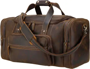 Polare 23" Full Grain Cowhide Leather Gym Duffle Weekender Overnight Travel Duffel Bag For Men 42L