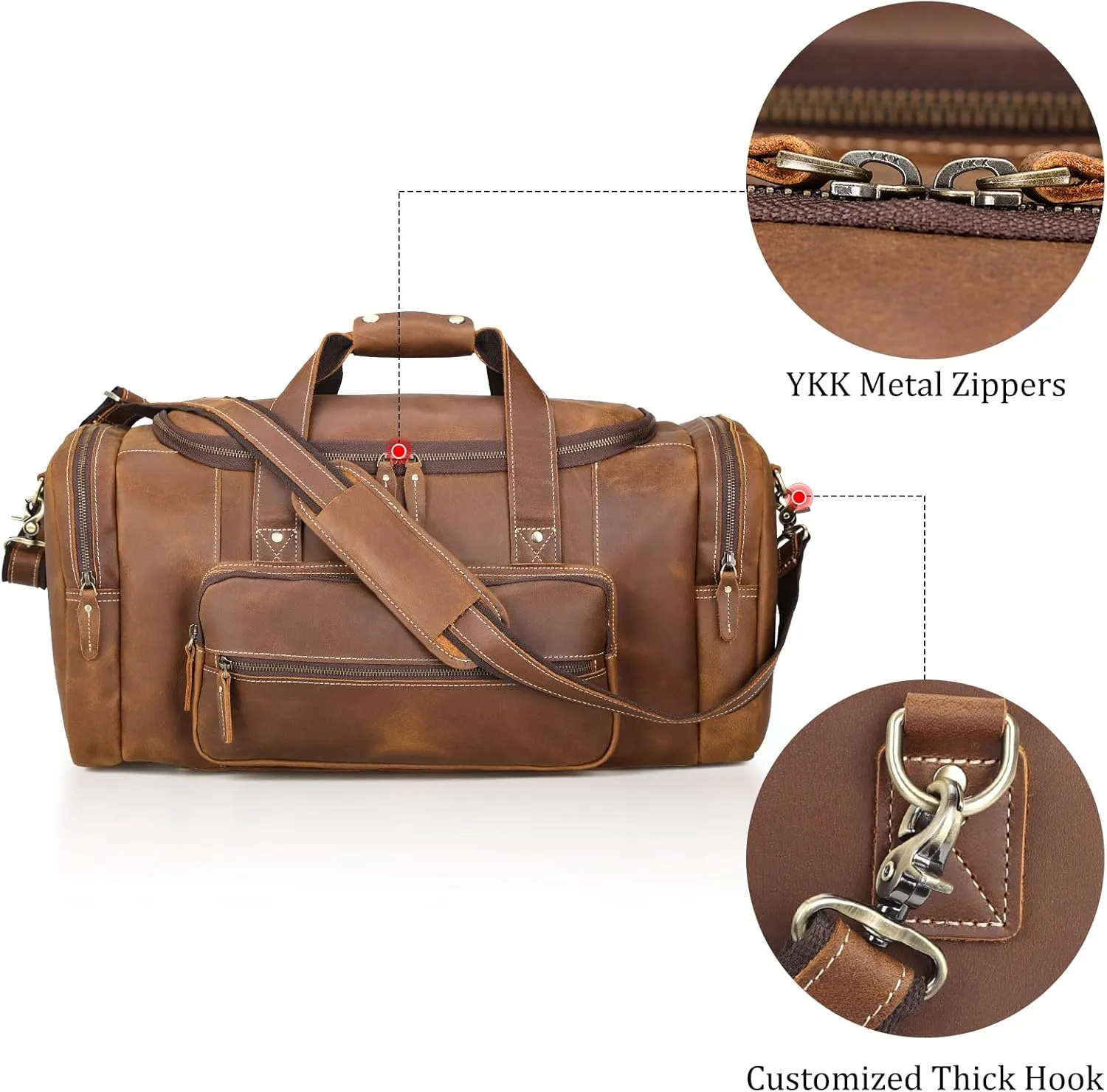 Polare 23" Full Grain Cowhide Leather Gym Duffle Weekender Overnight Travel Duffel Bag For Men 42L