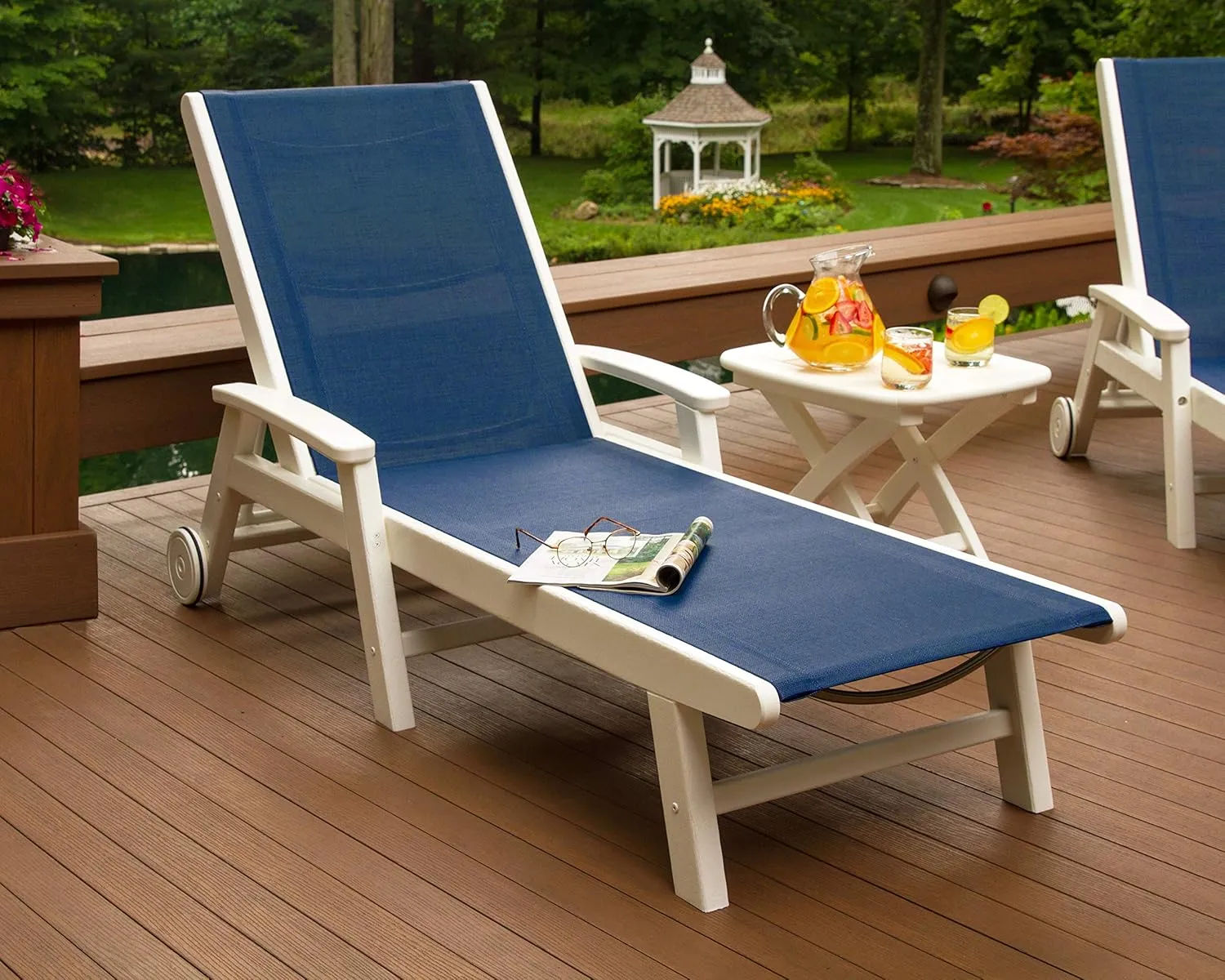 Polywood® Coastal Chaise, Sand/Navy Blue Sling