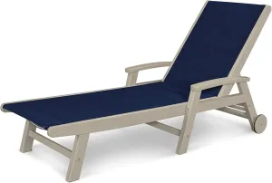 Polywood® Coastal Chaise, Sand/Navy Blue Sling