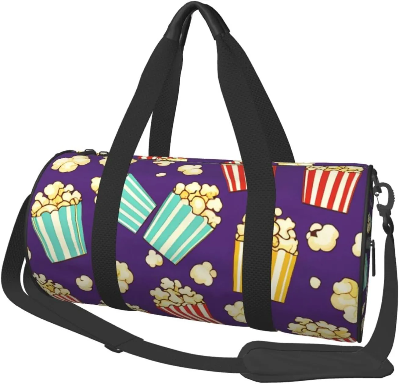 Popcorn Print Printed Travel Bag,Round Personal Item Storage bag,Foldie Duffel Bag for Traveling Vacation,Fitness,Sports