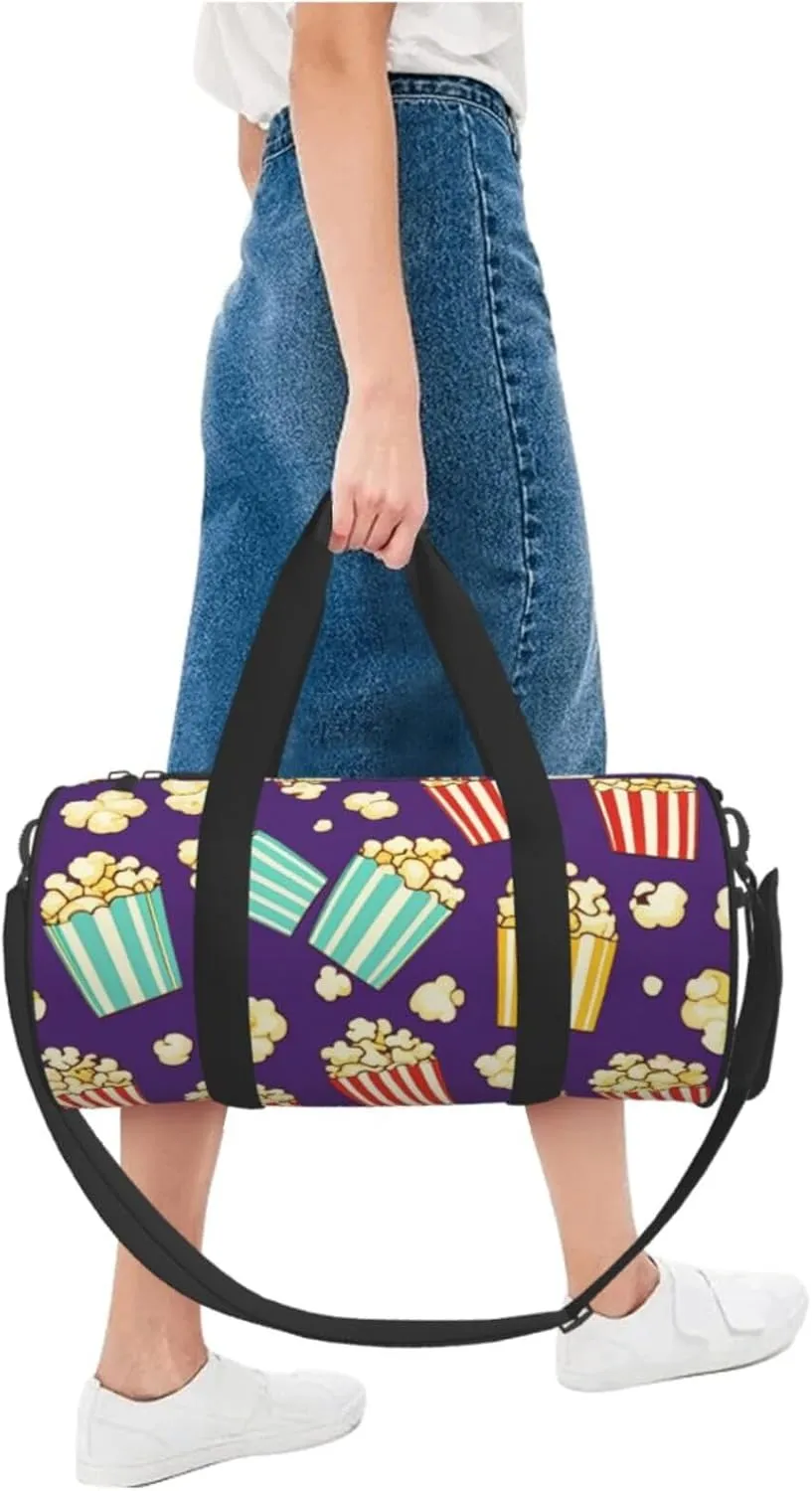 Popcorn Print Printed Travel Bag,Round Personal Item Storage bag,Foldie Duffel Bag for Traveling Vacation,Fitness,Sports