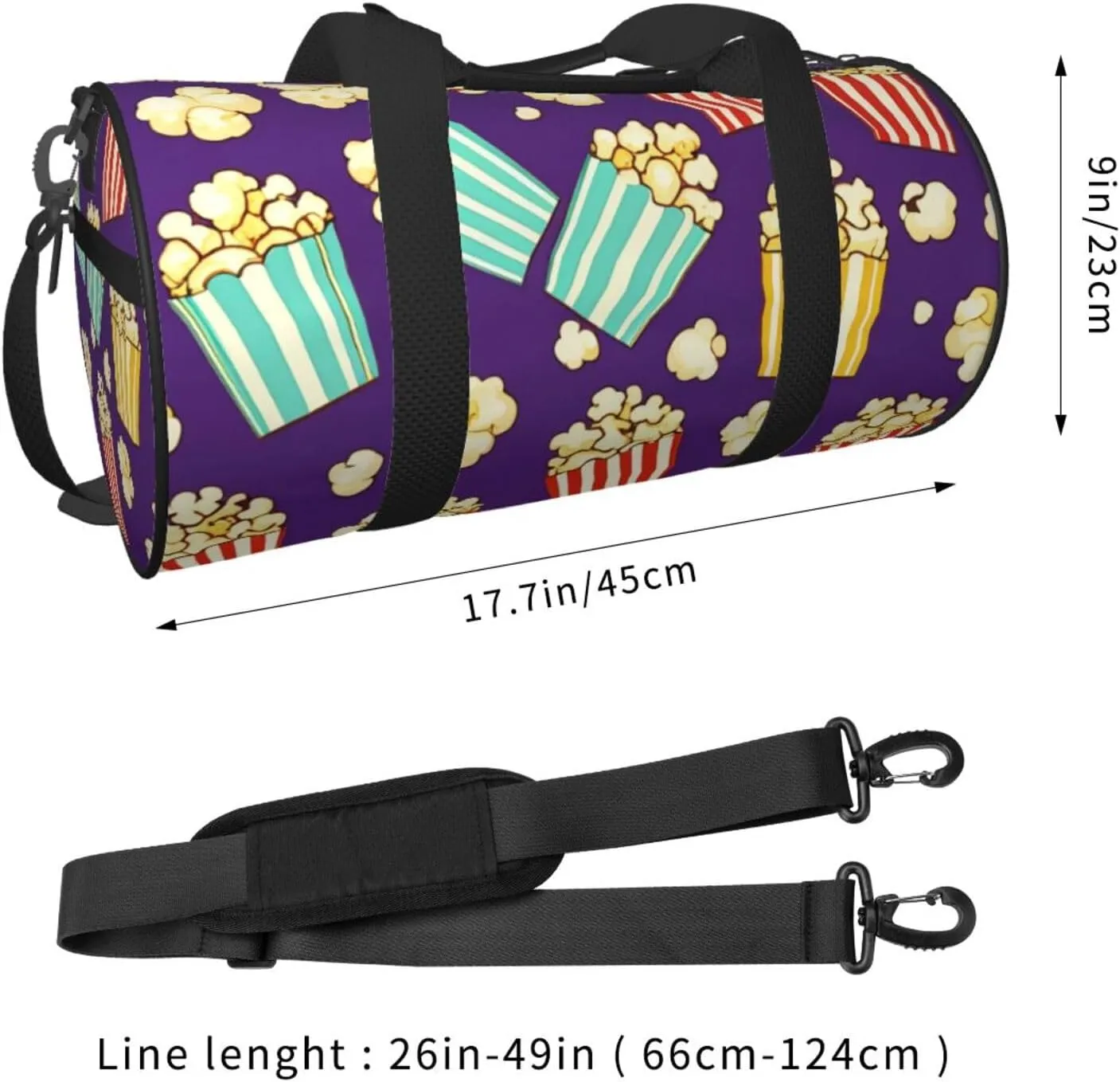 Popcorn Print Printed Travel Bag,Round Personal Item Storage bag,Foldie Duffel Bag for Traveling Vacation,Fitness,Sports