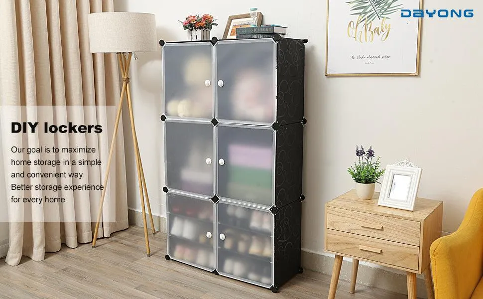 Portable Shoe Rack Organizer Tower – Modular Cube Storage Shoe Cabinet with Translucent Doors