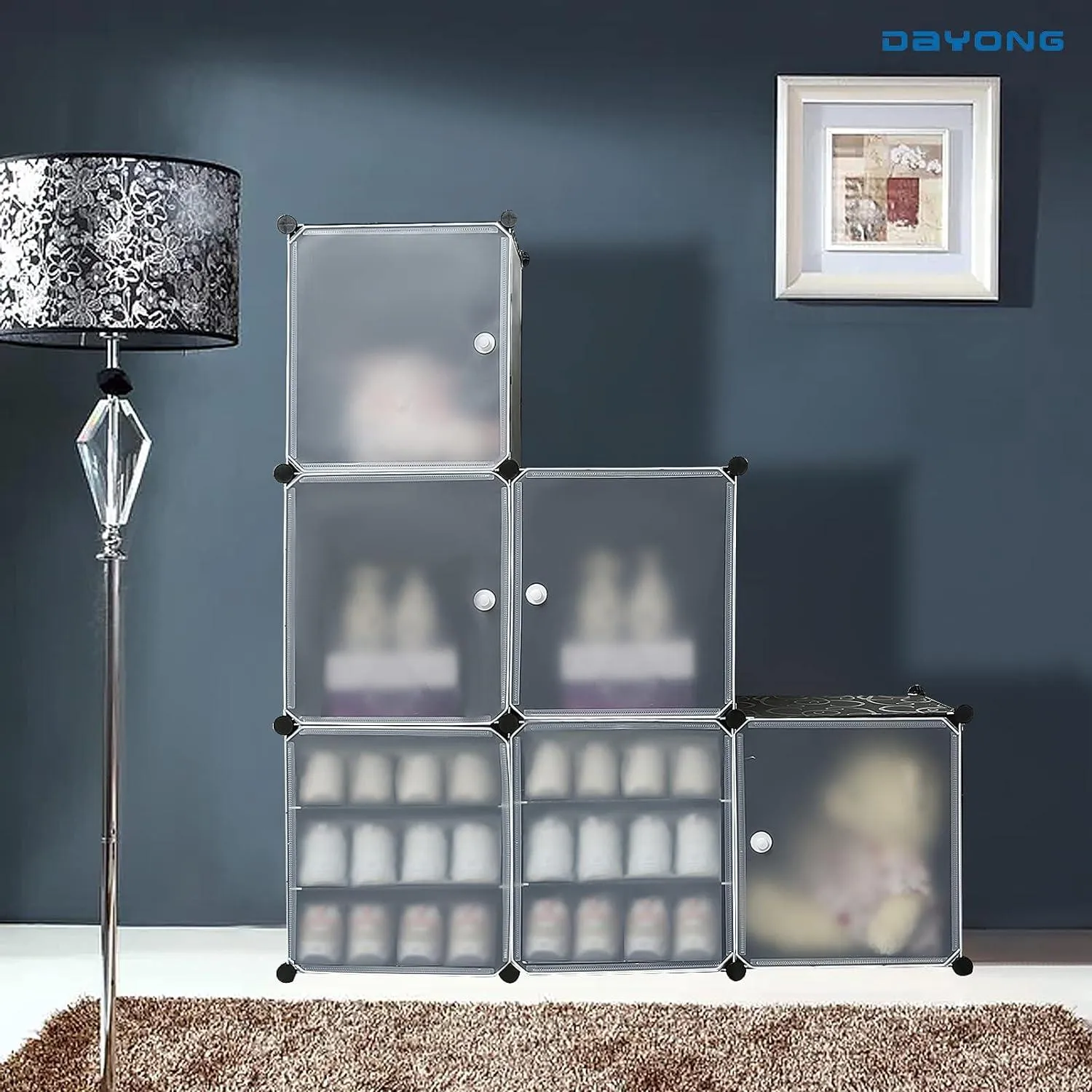 Portable Shoe Rack Organizer Tower – Modular Cube Storage Shoe Cabinet with Translucent Doors