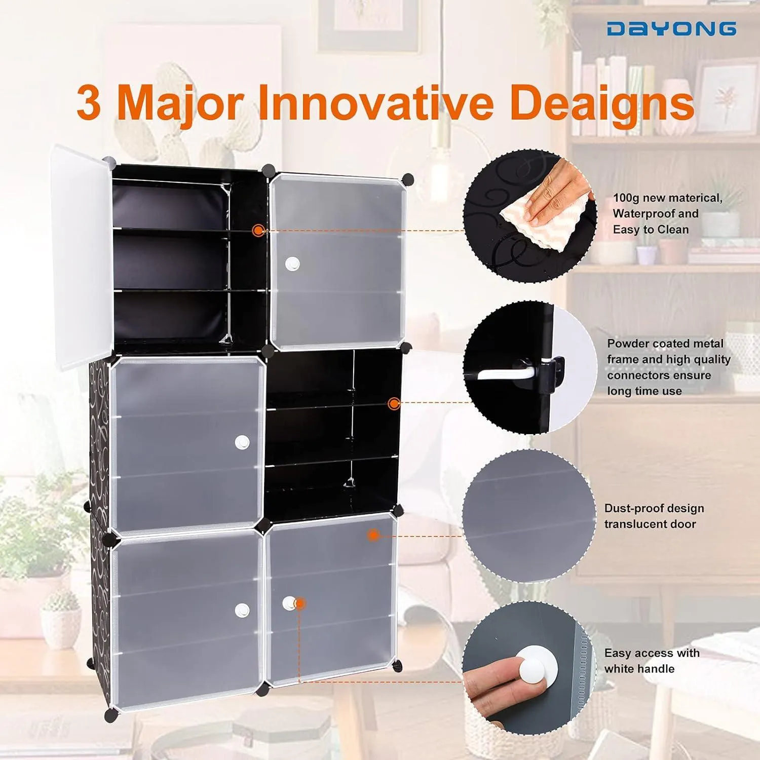 Portable Shoe Rack Organizer Tower – Modular Cube Storage Shoe Cabinet with Translucent Doors