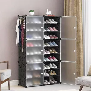 Portable Shoe Rack Organizer Tower – Modular Cube Storage Shoe Cabinet with Translucent Doors