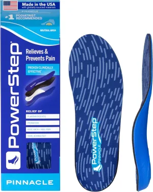 PowerStep Pinnacle Insoles - Orthotics for Plantar Fasciitis Relief – Made in USA Orthotic Insoles for Arch Support with Moderate Pronation - #1 Podiatrist Recommended (M 6-6.5 W 8-8.5)