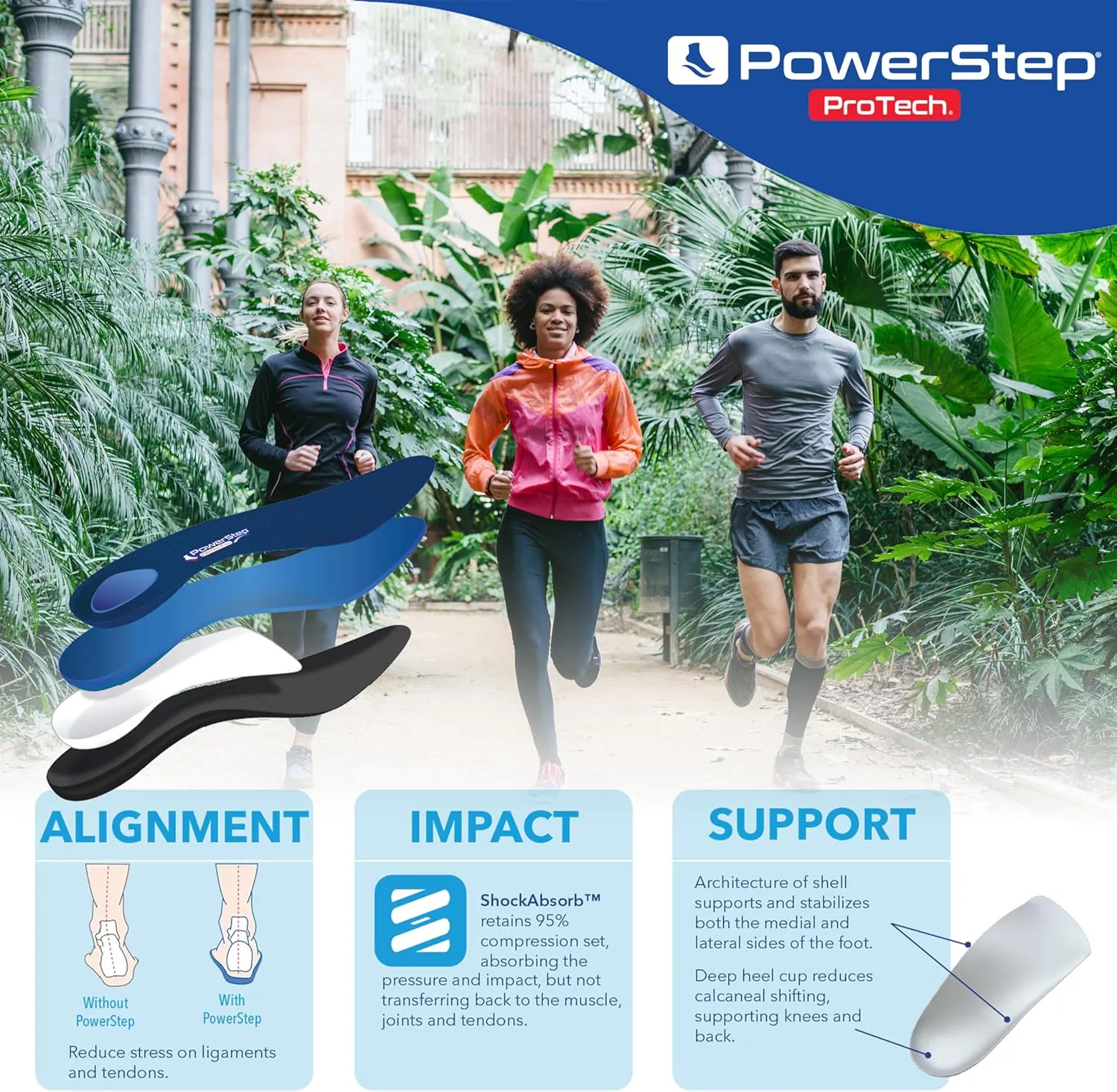 PowerStep ProTech Full Length High Orthotic Insoles - Medical Grade High Arch Support Inserts for Plantar Fasciitis Relief- Made in USA - Maximum Cushioning for Supination (M 7-7.5 W 9-9.5)