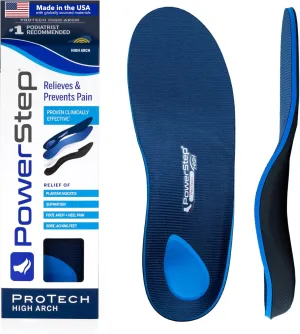 PowerStep ProTech Full Length High Orthotic Insoles - Medical Grade High Arch Support Inserts for Plantar Fasciitis Relief- Made in USA - Maximum Cushioning for Supination (M 7-7.5 W 9-9.5)