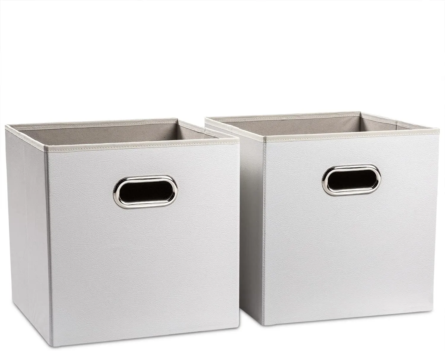 PRANDOM Leather Foldable Cube Storage Bins 13x13 inch [2-Pack] Fabric Storage Baskets Cubes Drawer with Cotton Handles Organizer for Shelves Nursery Closet Bedroom Clothes Cream
